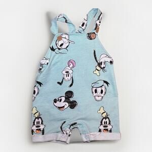 Disney Baby Mickey Goofy Donald Romper 6-9M Blue Shortall Snap Outfit